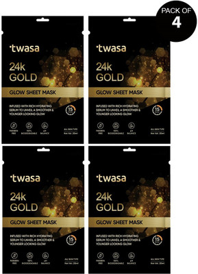 Twasa 24k Gold Glow Face Sheet Mask For Enhance Skin's Radiance and Brighten Skin(80 ml)