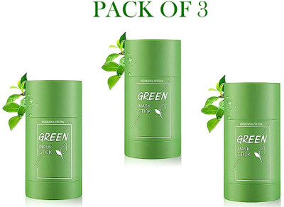 INDIANA HUDA PACK OF 3 Green Tea Cleansing Mask Stick for Face|For Blackheads & Oil Control(40 g)