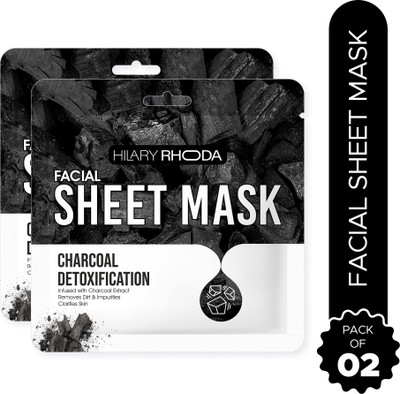 Hilary Rhoda Charcoal Detoxification Facial Sheet Mask | Deep Cleansing Mask (Pack of 2)(20 g)