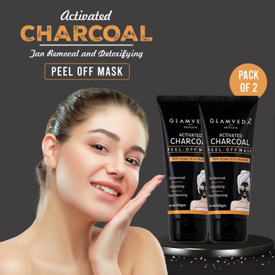 GLAMVEDA Activated Charcoal Peel Off Mask Enriched With Argan Oil & AloeVera Pack Of 2(200 g)
