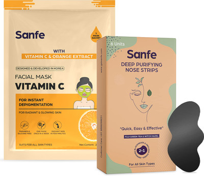 Sanfe Deep Purifying Nose Strips Pack of 6 & Vitamin C Facial Mask(125 g)