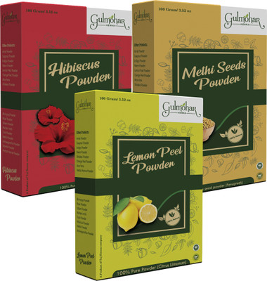GULMOHAR Lemon, Hibiscus and Fenugreek Powder for skin and hair care, 100g Each(300 g)