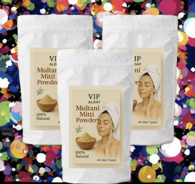 VIP ALDAT Herbal Glow Multani Mitti 3 Pack – Natural Ubtan Touch for Radiant Skin(450 g)