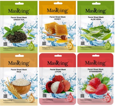 MasKing Beauty Facial sheet Mask for Skin Glowing for Women and Men Combo Pack of 6(120 ml)