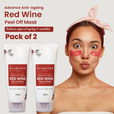 GLAMVEDA Red Wine Advance Anti Ageing Peel Off Mask ( Pack Of 2) | Paraben Free(200 g)