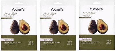 Yubari's Avocado + Vitamin E Nourishing Sheet Mask, Intense Moisture & Softness 20ml Each(60 ml)