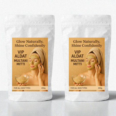 VIP ALDAT Multani Mitti Herbal Ayurvedic Glow Skin Detox Radiance Bright Pack 2 (2×450g)(900 g)