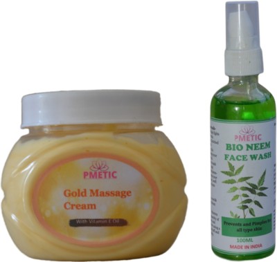 pmetic Gold Massage Cream 200Gm, Neem Face Wash 100ml For Man & Woman(300 g)