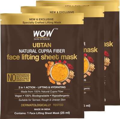 WOW SKIN SCIENCE Ubtan Natural Fiber Cupra Face Lifting Sheet Mask- 25 Ml – Pack of 3 (75 ml)