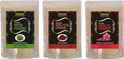 Donnara Organics Neem Powder, Rose Petal Powder & Hibiscus Powder(450 g)