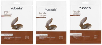 Yubari's Pearl+ Collagen Face Sheet Mask, Illuminating for Youthful Glow, 20 ml each(60 ml)
