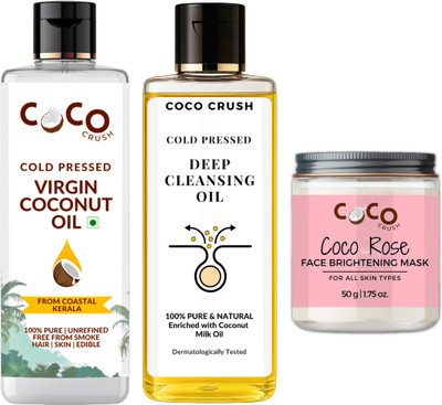 COCO CRUSH Natural Rose Face Mask, 50g; Deep Cleaning Face Oil; Virgin Coconut Oil (2x100g)(250 ml)