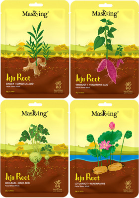 MasKing Jeju Root Facial Sheet Mask Combo For Glowing & Skin Regeneration, 20ml Each(80 ml)