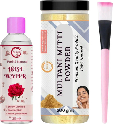 slukrl Multani Mitti Harbel| Natural| Multani Mitti Powder| Single Brush| Gulab Jal|(280 g)