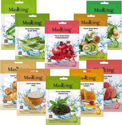 MasKing Diva Facial, Flower, Fruit, Marine and Herbal Multi Mask Sheet Combo Pack Of 10(200 ml)