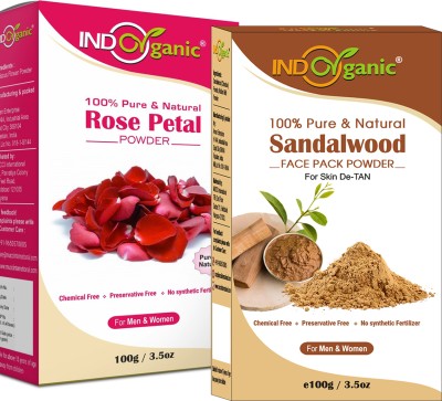 Indo Organic Natural Rose Petal and Sandalwood Powder Combo for Face Care and Skin Care(200 g)