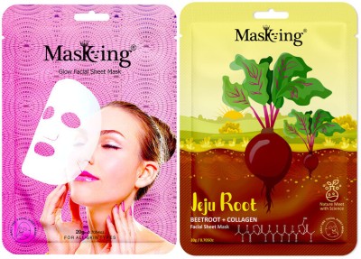 MasKing glow and Jeju Root Beetroot + Collagen, Facial sheet mask combo gift set(40 ml)