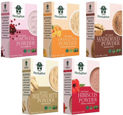 HerbaHue Natural Multani Mitti, Orange Peel, Rose Petal, Hibiscus & Sandalwood Powder Kit(500 g)