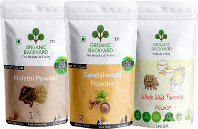 Organic Backyard Mulethi,Sandalwood and white wild turmeric powder for Face Care 100gm Each(300 g)