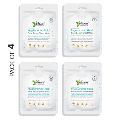 Bio Reach HYALURONIC ACID FACE SERUM SHEET MASK | DEEP HYDRATION | PACK OF 4(80 ml)