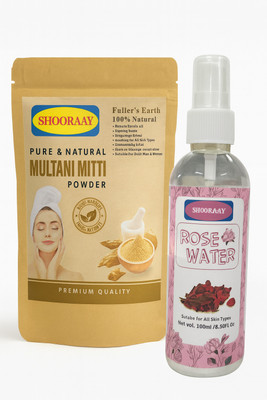 SHOORAAY Pure Natural Multani mitti powder 100g +Rose water 100ml combo Face & Skin Glow(200 g)