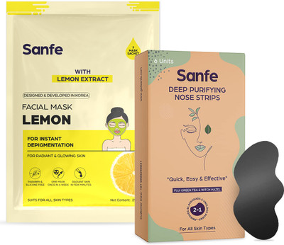 Sanfe Deep Purifying Nose Strips Pack of 6 & Instant Depigmentation Lemon Facial Mask(25 g)