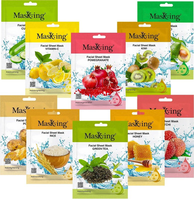 MasKing Diva Facial, Flower, Fruit, Marine and Herbal Multi Mask Sheet Combo Pack Of 10(200 ml)