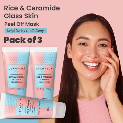 GLAMVEDA Rice & Ceramide Brightening Peel Off Mask ( Pack Of 3 ) | Paraben Free(300 g)