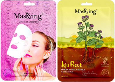MasKing glow and Jeju Root Burdock Root + Retinol, Facial sheet mask combo gift set(40 ml)
