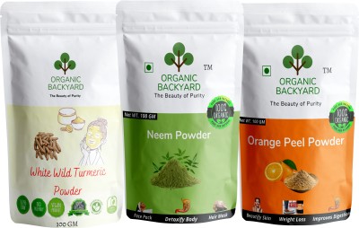 Organic Backyard White Wild Turmeric,Neem and Orange Peel Powder for Face Care 100gm Each(300 g)