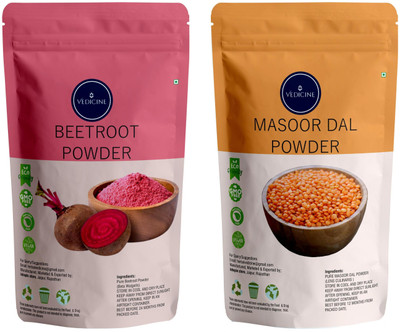 VEDICINE Masoor Dal Powder (RED LENTILS) and Beetroot Powder For Face and Skin(200 g)