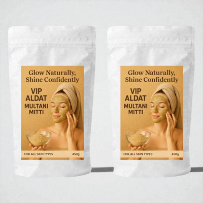 VIP ALDAT Multani Mitti Pure Herbal Detox Glow Bright Radiance Skin Fresh Pack 2 (2×450g)(900 g)