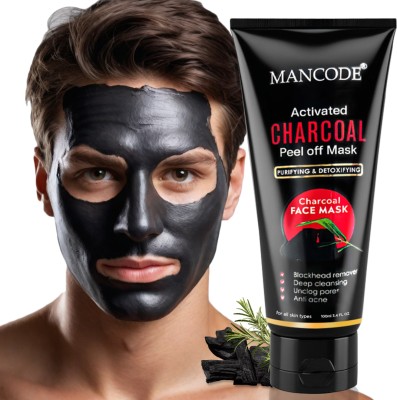 MANCODE Charcoal Peel Off Mask for Men- 100gm, Detoxifies Skin, Deep Cleansing, Prevents Pore Clogging, Removes Blackheads, Enriched with Activated Charcoal, Aloe Vera and Gotukola Extract, Sulphate Free, PACK OF 1(100 g)