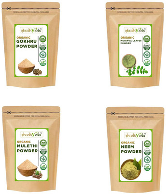 Shudhveda Organic Gokhru, Moringa Leaves, Mulethi & Neem Leaves Powder-ComboPack (100g*4)(4 g)