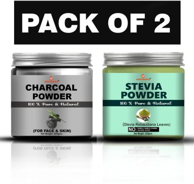 voorkoms Charcoal With Stevia Powder 100g Natural Teeth Detoxifying Activated Powder(200 g)