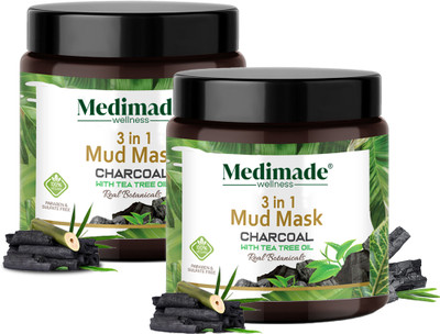 Medimade Charcoal with Tea Tree Oil 3 in 1 Mud Mask - Pack of 2(200 g)