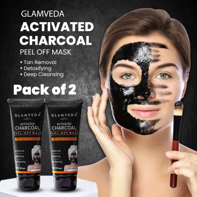 GLAMVEDA Activated Charcoal Peel Off Mask Enriched With Argan Oil & AloeVera Pack Of 2(200 g)