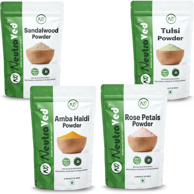 NeutraVed Tulsi, Amba Haldi, Sandalwood Chandan, Rose Petal Powder For Skin and Face(400 g)