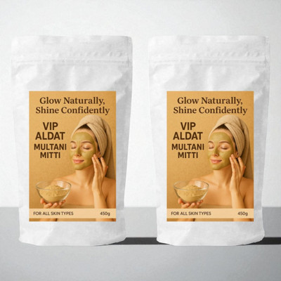 VIP ALDAT Multani Mitti Herbal Glow Radiance Bright Pure Natural Skin Care Pack 2 (2×450g)(900 g)