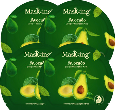 MasKing Superfood Avocado facial sheet mask for glowing Skin and Hydrating, Pack of 4(80 ml)