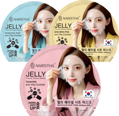 NARISTHA Jelly Facial Sheet Mask | AHA/BHA/PHA, Hyaluronic Acid & Ceramide | Combo of 3(75 g)