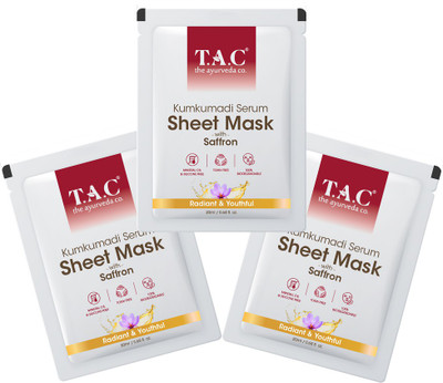TAC - The Ayurveda Co. Kumkumadi Serum Sheet Mask | with Saffron for Moisturized Skin, 22ml*Pack of 3(66 ml)