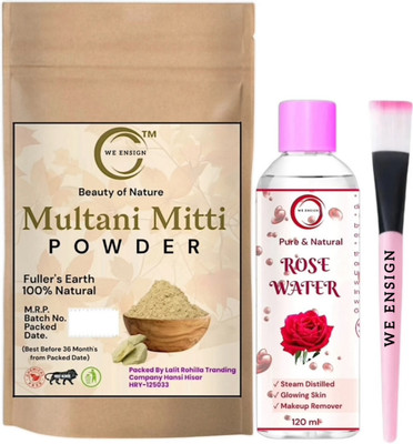 we ensign Multani Mitti face Powder+Rose Water/Gulab Jal+Single Stick Brush Combo(320 g)
