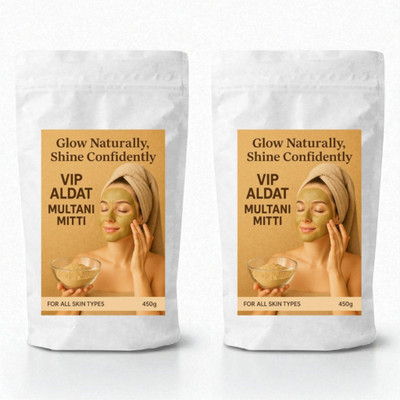 VIP ALDAT Multani Mitti Herbal Bright Glow Natural Fresh Radiance Pack 2 (2×450g)(900 g)