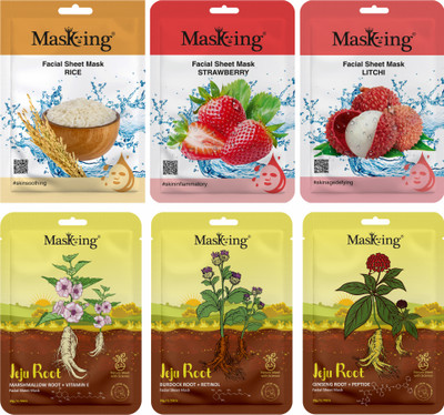 MasKing Beauty and Jeju Facial sheet mask combo set for skin fairness, Pack of 6(120 ml)