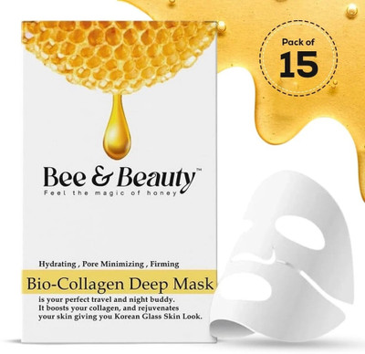 Bee & Beauty - Feel the magic of Honey Bio-Collagen Real Deep Masks - 15 Pcs |korean Mask For Glass Skin|Hydrating Mask(570 g)