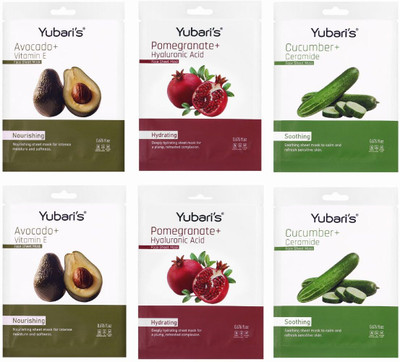 Yubari's Sheet Masks Avocado+ Vitamin E, Pomegranate+ Hyaluronic Acid, Cucumber+ Ceramide(120 ml)