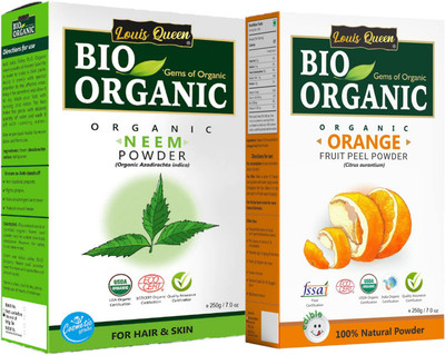 LOUIS QUEEN Bio Organic Neem Powder & ORANGE PEEL Powder Combo For Face & Hair Care SET OF 2(500 g)