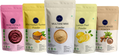 VEDICINE Rose Petals Lemon Peel Wild Kasturi Turmeric Amba Haldi Multani Mitti & Sandalwood Powder For face pack (75g each)(375 g)