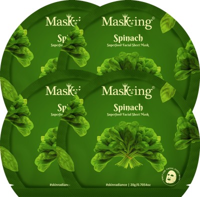 MasKing Superfood Spinach facial sheet mask for glowing Skin and Hydrating, Pack of 4(80 ml)